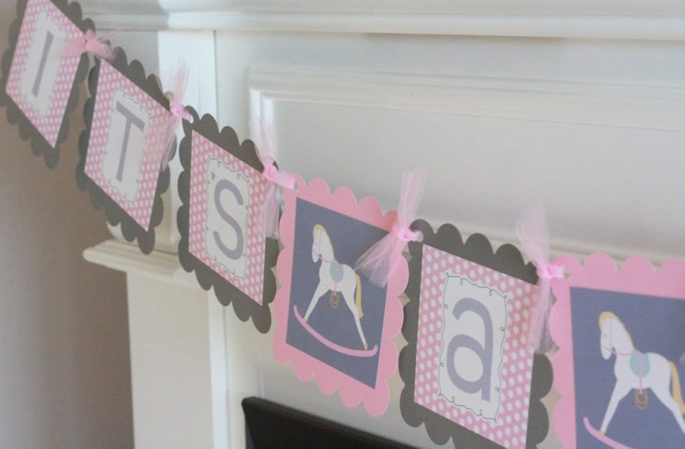 Amazon.com: Rocking Horse Baby Shower Pink & Grey Polka Dot Rocking