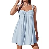 Fuimsul Women Sexy Tie Shoulder Cami Dress Casual Loose Sleeveless Backless Spaghetti Strap Ruched Layered Flowy Dress