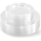 ROCOHANTI 100 PCS Clear Plastic Plates, Plastic Disposable Plates Include 50 Dinner Plate and 50 Dessert Plate Perfect for Holiday, Birthday, Wedding & Party