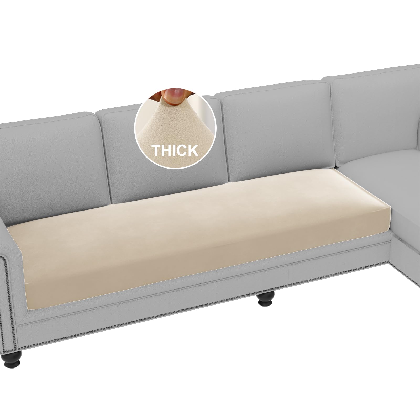 Photo 1 of H.VERSAILTEX Fleece Couch Cushion Covers Stretch Couch Covers for 3 Cushion Couch Sofa Thick and Soft Couch Covers Washable (3 Seater Cushion Cover, Ivory)