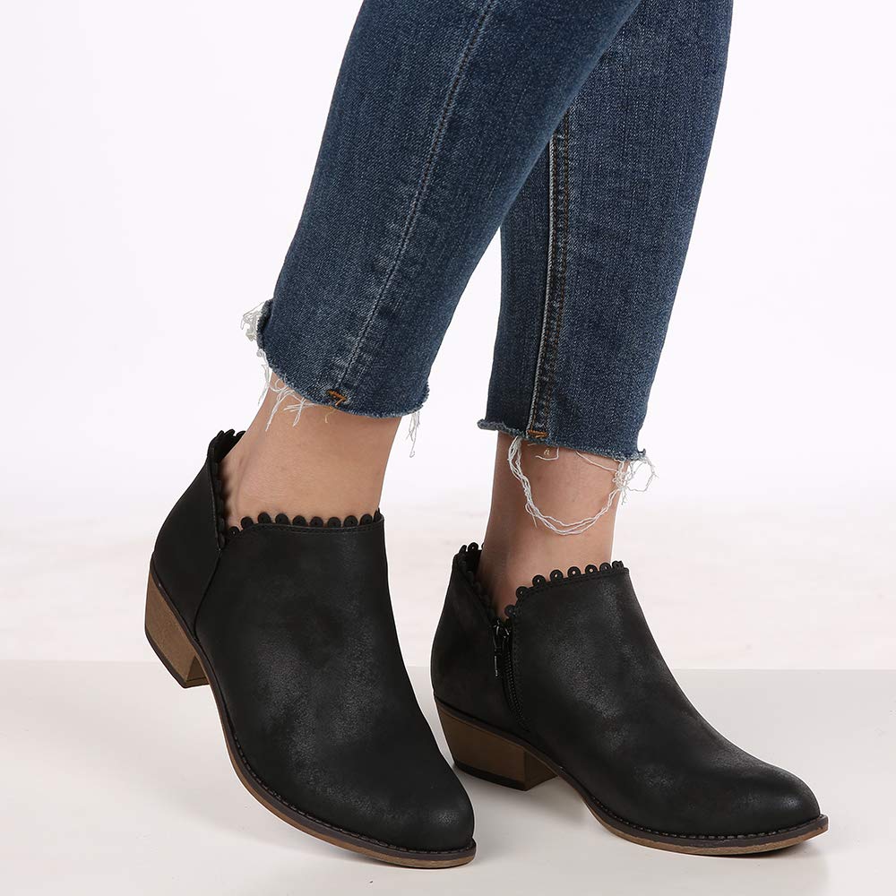 Boots for Women Ankle Winter Low Heel Western Side Zipper Pointed Toe Solid Color - Image 3