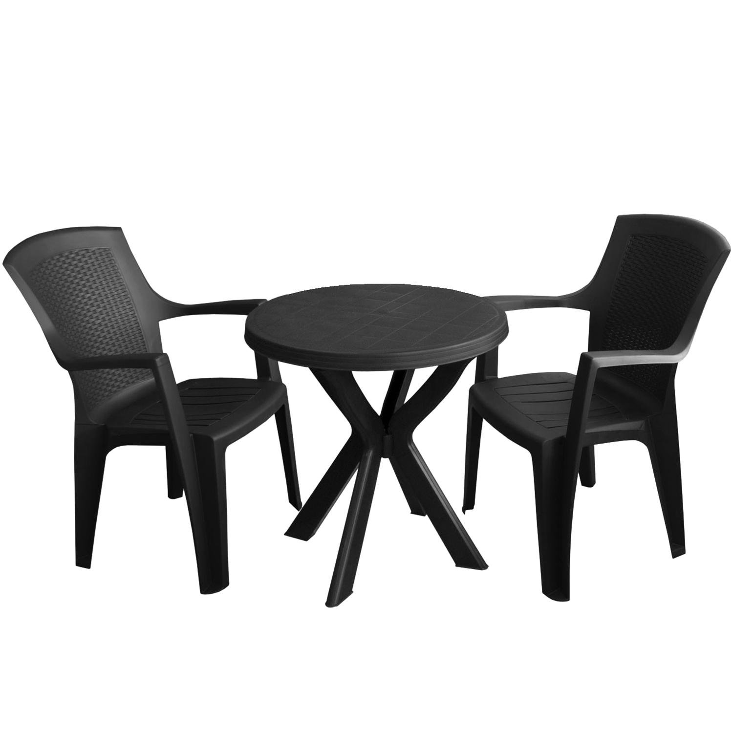 3tlg. Bistrogarnitur Bistrotisch Don Ø70cm, 2x Stapelstuhl Eden