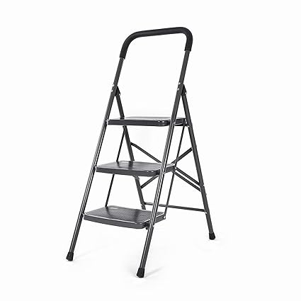 Bathla 3 Step Up Steel Foldable Ladder (Black)