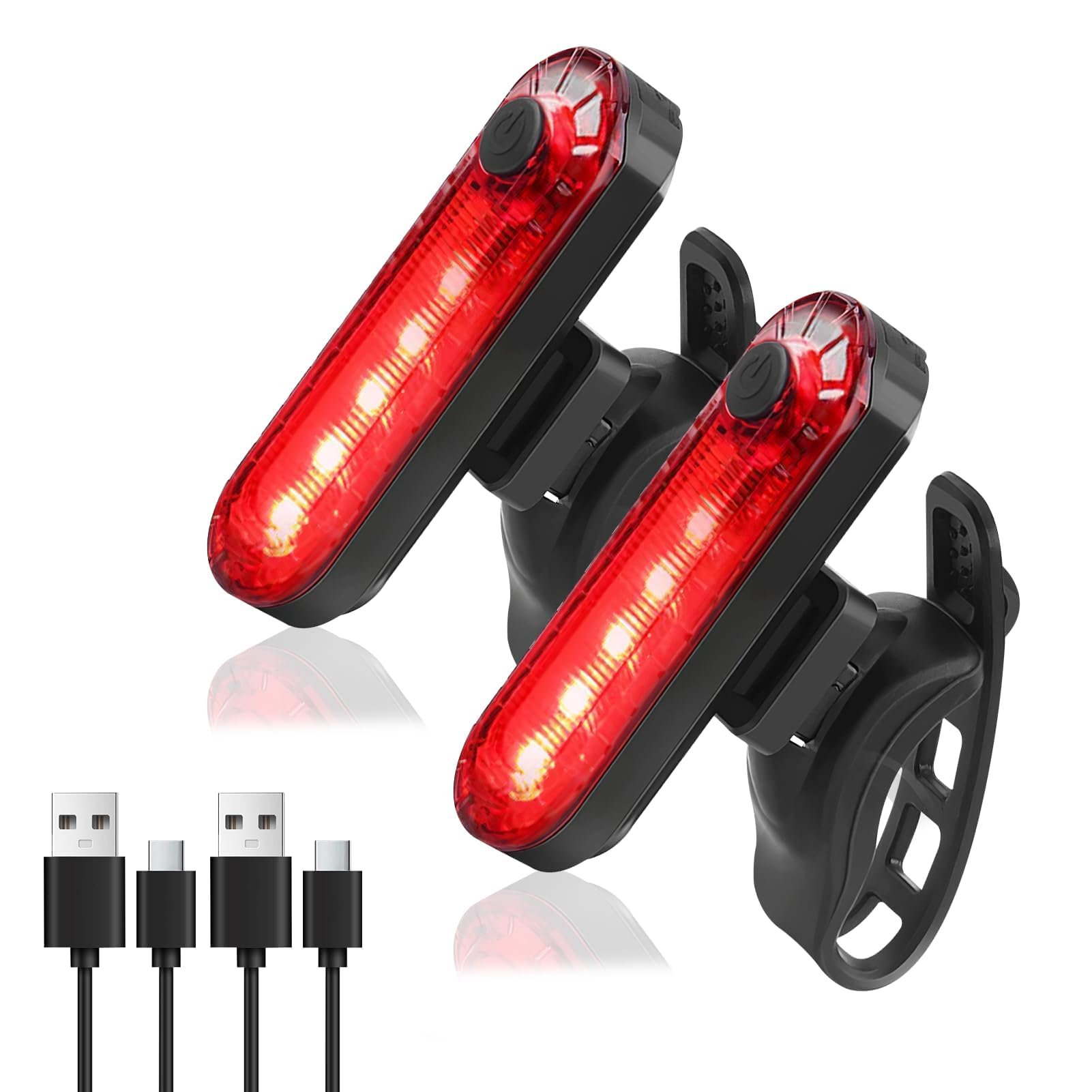 LED Rear Bike Tail Light 2-Pack, Ultra Bright USB Rechargeable Bicycle Taillights with 4 Light Modes, Waterproof Cycling Safety Lights, Easy Installation for Helmets and Backpacks