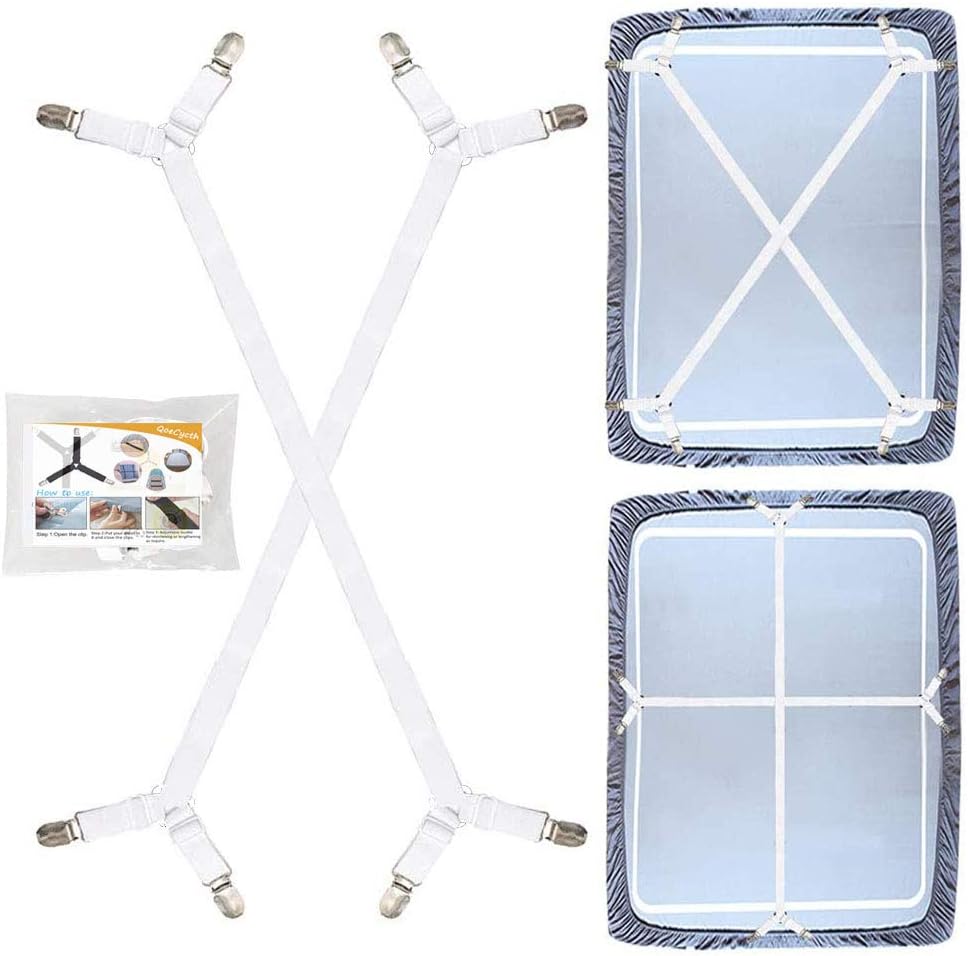 QoeCycth Bed Sheet Holder Straps, 2Pcs Adjustable Crisscross Fitted Sheet Band Straps Grippers Suspenders, Triangle Elastic Mattress Cover Holder Fasteners for All Bed Sheets, Mattress Covers: Home & Kitchen