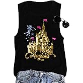 Magical Castle Tank Top Women: Magic Kingdom Shirts Cute Graphic Holiday Vest Summer Vacation Sleeveless Shirt