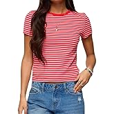 Women Y2K Striped T-Shirt Short Sleeve Crew Neck Crop Top Basic Baby Tees Vintage Going Out Crop Shirt Streetwear