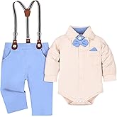 DOMOABEI Baby Boy Clothes Gentleman Outfits Infant Bodysuit Long Sleeve Shirt with Bowtie Suspender Pants Suits Set 0-18M