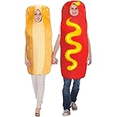 Chicingyou 2 Pcs Hot Dog and Bun Costume Halloween Hot Dog Bun Adult Costume Couple Comedy Party Outfit Funny Photo Props Halloween Fast Food Restaurant Cosplay Food Clothes Outfits Party Gag Gift