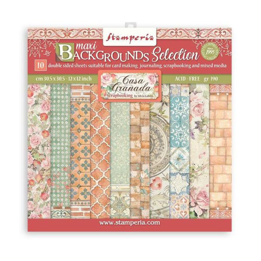 Stamperia International Scrapbooking Pad - Maxi Background Selection - Casa Granada, Multicolour, 12 x 12 inches (SBBL108)
