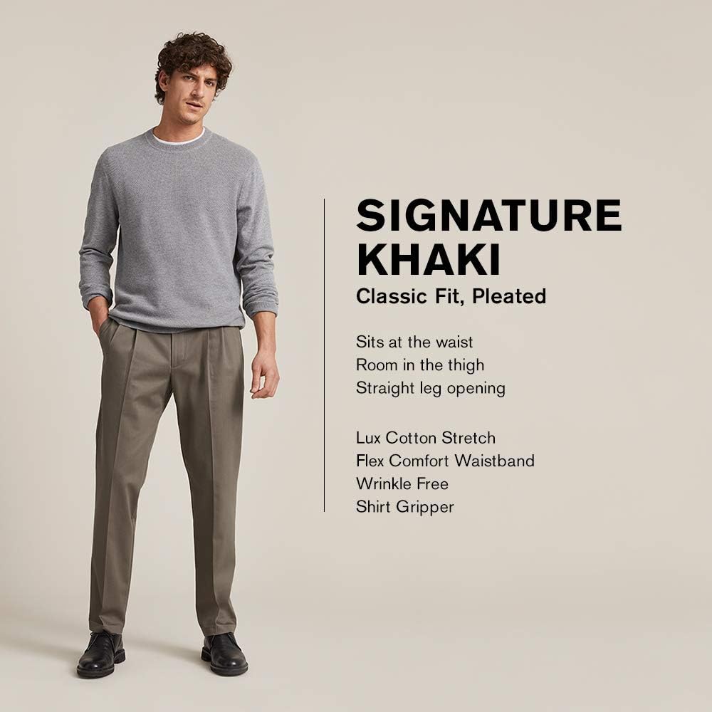 Dockers Men's Classic Fit Signature Khaki Lux Cotton Stretch Pants - Pleated (Regular and Big & Tall) at  Men’s Clothing store