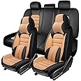 5 Seat Covers for Toyota FJ Cruiser 2007-2014,Premium Nappa Leather Car Seat Covers Car Seat Cushions,Waterproof Soft Seat Covers for Cars,Interior Accessories Airbag Compatible（Luxury-Black&Orange）