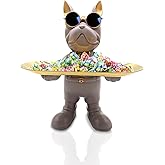 Huhote Bulldog Tray Statue, Standing Bulldog Candy Dish Key Holder Bowl, Bulldog Accessories, Resin Statues for Office Desk Home Decor Figurines Entryway Table Decor (Purple Grey)