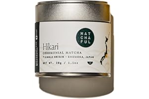 Matchaful - Hikari Single Origin Ceremonial Matcha - Matcha Green Tea Powder from the Hills of Shizuoka, Japan - Smooth and Creamy with Notes of Walnut, Lemon, Butter - 30g Tin