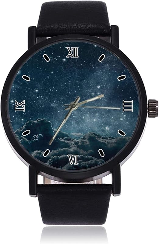 Starry Night Fashion Men's Wrist Watch Quartz Stainless Steel Leather