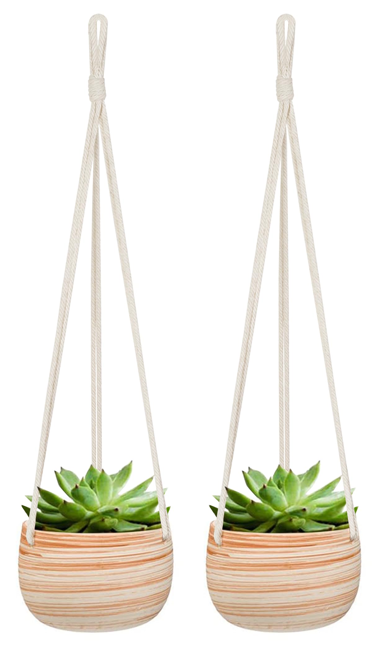 Photo 1 of Mkono Ceramic Hanging Planter Macrame Plant Holder 5 Inch Cute Succulent Cactus Pot with Cotton Rope Hanger for Indoor Outdoor Decor, 2 Pack