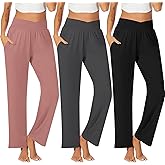 3 Pcs Women's Casual Loose Wide Leg Pant Crossover High Waisted Yoga Sweatpants with Pockets Comfy Lounge Pajama for Women