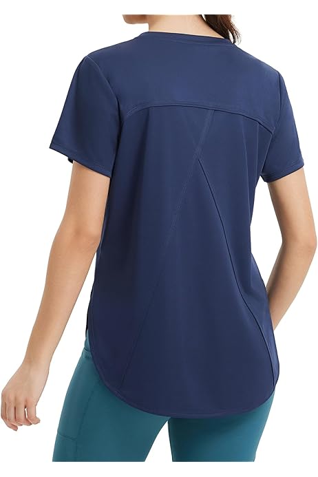 V Neck Short Sleeve Loose Fitting Workout Tops Women's Open Back
