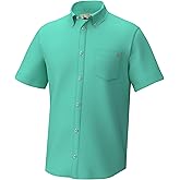 HUK Mens Kona Solid Short Sleeve Fishing Button Down Shirt for Men, Fresh Salmon, 3X-Large