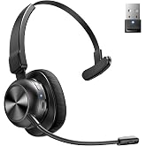 Weihele Trucker Bluetooth Headset, Wireless Headset with Microphone | USB Dongle, On Ear Bluetooth Headphones with AI Noise Cancelling 50H Playback Mute Button for Truck Driver Office Work