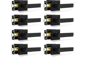 RAZCC Privacy Door Levers, 8 Pack Matte Black Door Handles Heavy Duty Bed and Bath Door Locks Interior Keyless Locksets, Reversible for Left Right Handed Doors
