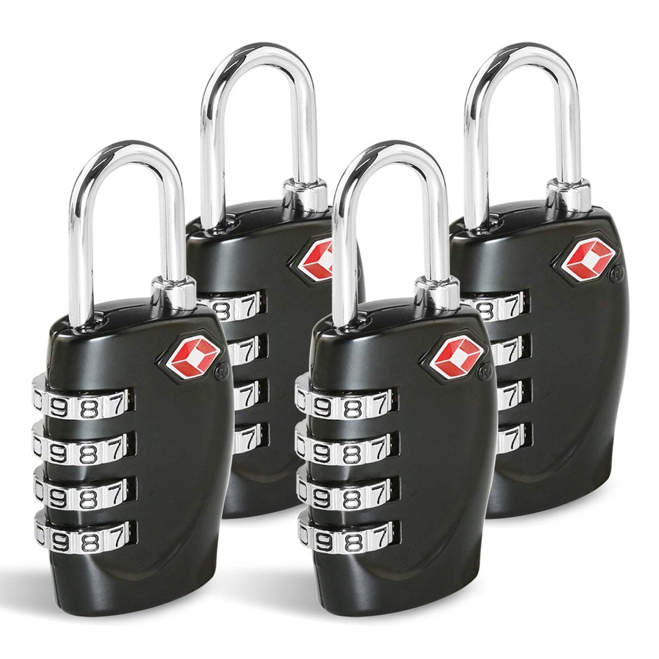 CFMOUR TSA Suitcase Locks - 1, 2, 3, 4, 5, 6 Pack 4-Dial Security Travel Combination Padlock for Suitcases Luggage Case Bag Code Lock - Black (Pack of 4)
