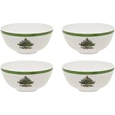 Spode Christmas Tree Bowls with Green Banded Rim - Set of 4 | 6-inch serving bowls for soups, desserts, rice &amp; other holiday favorites, lightweight &amp; shatterproof melamine tableware
