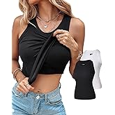 CHICME 2 Piece Built in Bra Tank Tops for Women Ribbed Tank Top Fitness Racerback Workout Tops