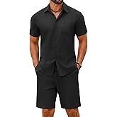 COOFANDY Men's 2 Piece Summer Outfits Short Sleeve Casual Beach Button Down Shirts and Shorts Vacation Cotton Sets