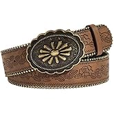 Yalice Brown Western Belt for Women Cowgirls Leather Belts for Jeans Pant Men Cowboys Country Belt with Vintage Buckle