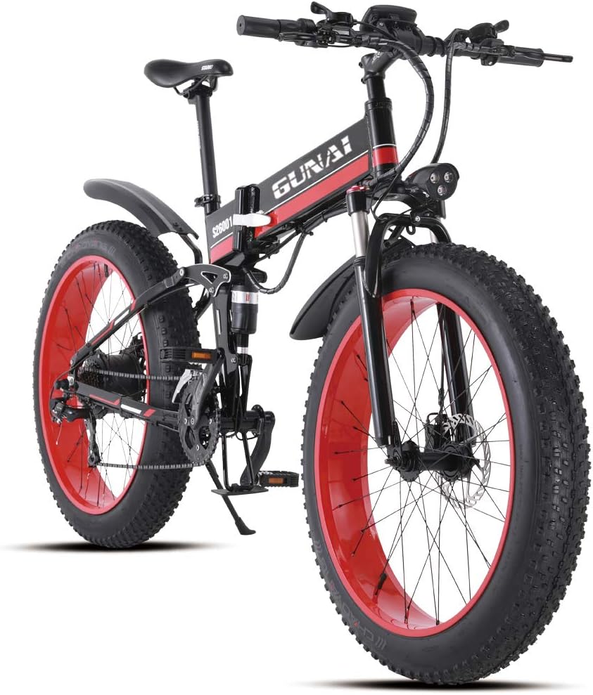 GUNAI Electric Snow Bike 48V 1000W 26 inch Fat Tire Ebike with Removable Lithium Battery and Suspension Fork