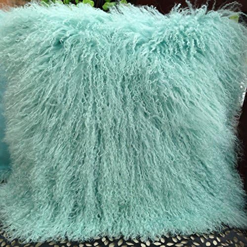 SobeautifurDuck Egg 40cm x 40cm Genuine Mongolian Lamb Wool Fur Cushion With Pad