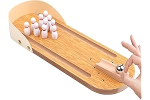 YQkangzhu Table Top Mini Bowling Game Set for Adults, Tabletop Wooden Board Mini Arcade Desktop Tiny Bowling Shooting Alley, 