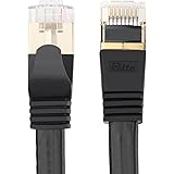 Postta Flat CAT7 Cable(15 FT)10 Gigabit 600MHz Network Ethernet Patch Cable STP Shielded RJ45 LAN Cord -1 Pack(Black)