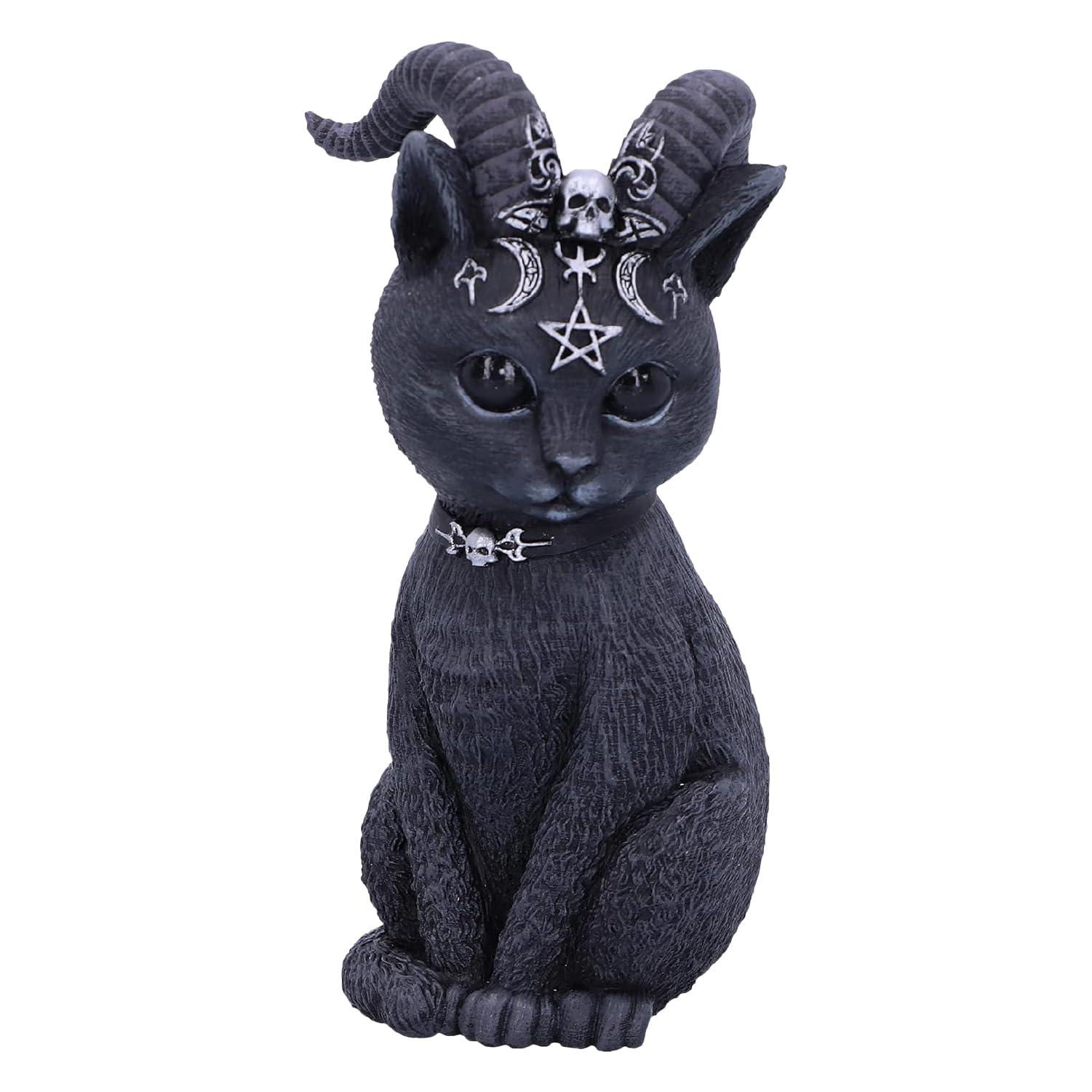 Nemesis Now Cult Cuties Pawzuph Figurine 11cm, Resin, Black, Scarily Adorable Horned Cat, Adorned with Small Skulls, Pentagrams and Moons, Cast in the Finest Resin, Hand-Painted