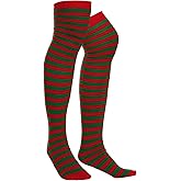 Sucrain Thin Stripe Top Knee Socks Over Knee Thigh High Stockings Christmas Halloween Cosplay Costume Accessories for Women