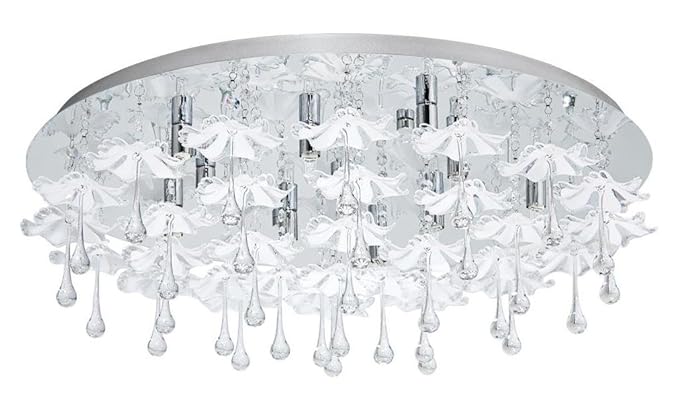 Chrome 28in Wide Single Light Halogen Flush Mount Ceiling Fixture