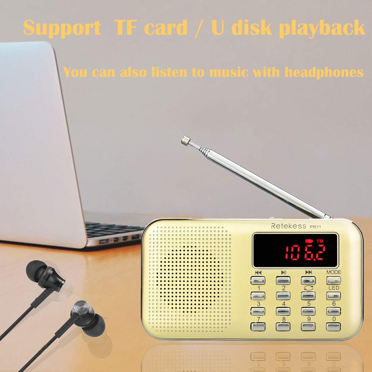 Retekess PR11 Portable Radio Rechargeable, Small FM AM Radio, with Emergency Flashlight, Support Automatic Storage - Image 4