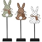 Burbell 3 Pcs Easter Bunny Table Decorations Wooden Bunny Tabletop Decor Rustic Rabbit Tall Standing Sign Block Farmhouse Spring Centerpiece Neutral Easter Decor for Home Mantel Office Desk(Dot)