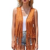 UpFind Women's Fringe Vest Cowgirl Western Vest 60s 70s Hippie Faux Suede Tassel Jacket Country Concert Outfits