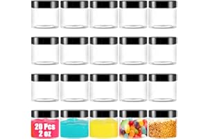 OJYUDD 20 Pack 2 oz Clear Plastic Round Slime Containers,Empty Plastic Storage Jars with Black Lids,Refillable Storage Container for Slime,Cosmetic,Cream,Paint,Jewelry