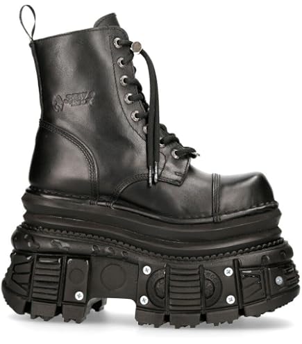 Amazon.com | New Rock Men's TANK083-C1 Real Leather Combat Black