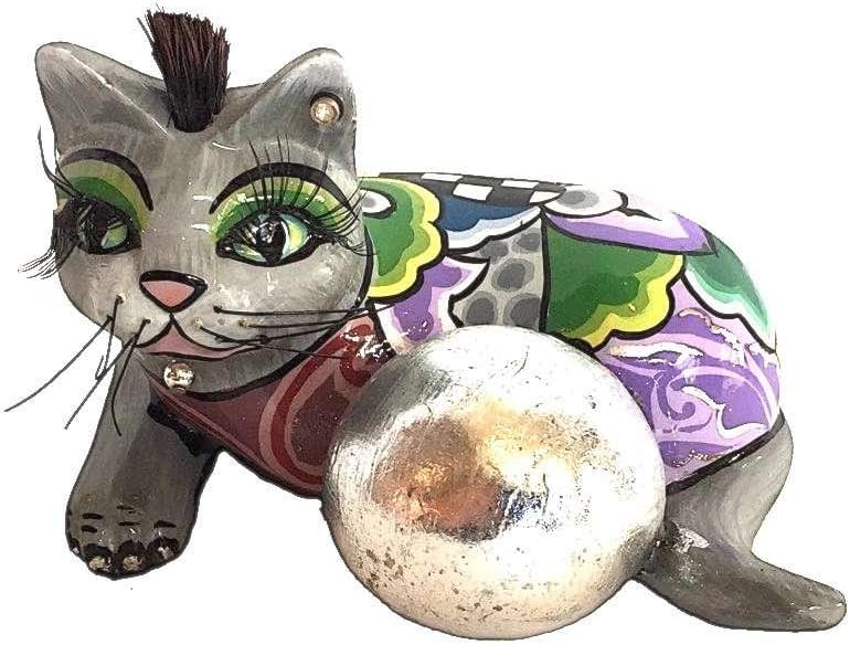 Toms Drag Statue Cat Figurine Silverball Cat 13 cm - Handmade and Painted