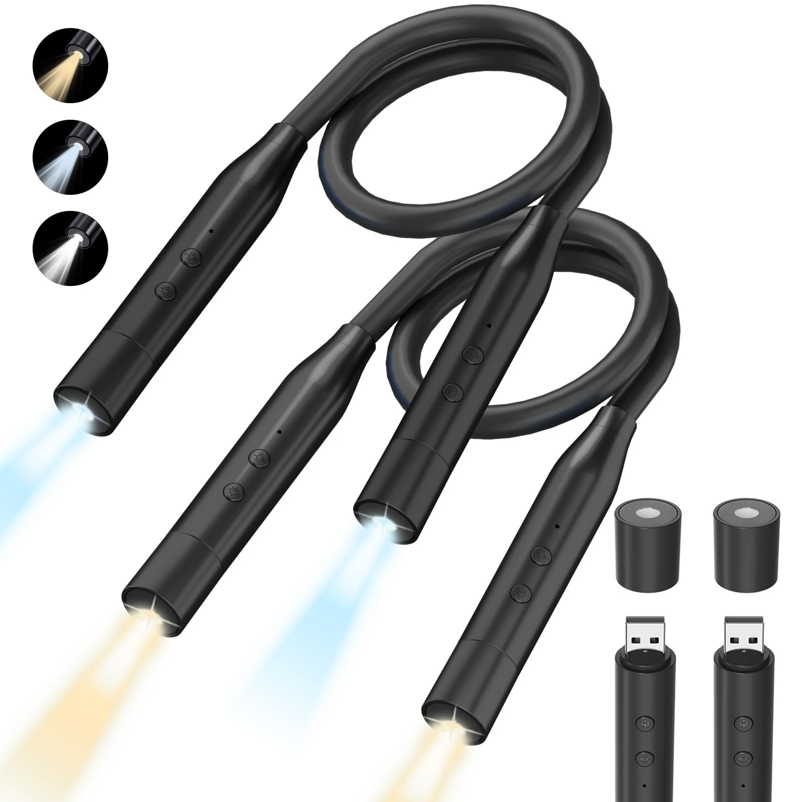 Photo 1 of 2 PCS LED Neck Reading Lights, 3 Color & 3 Brightness Options, 380° Adjustable Rechargeable Reading Lights for Books in Bed, Black Book Accessories, Ideal for Reading, Knitting, Repairing