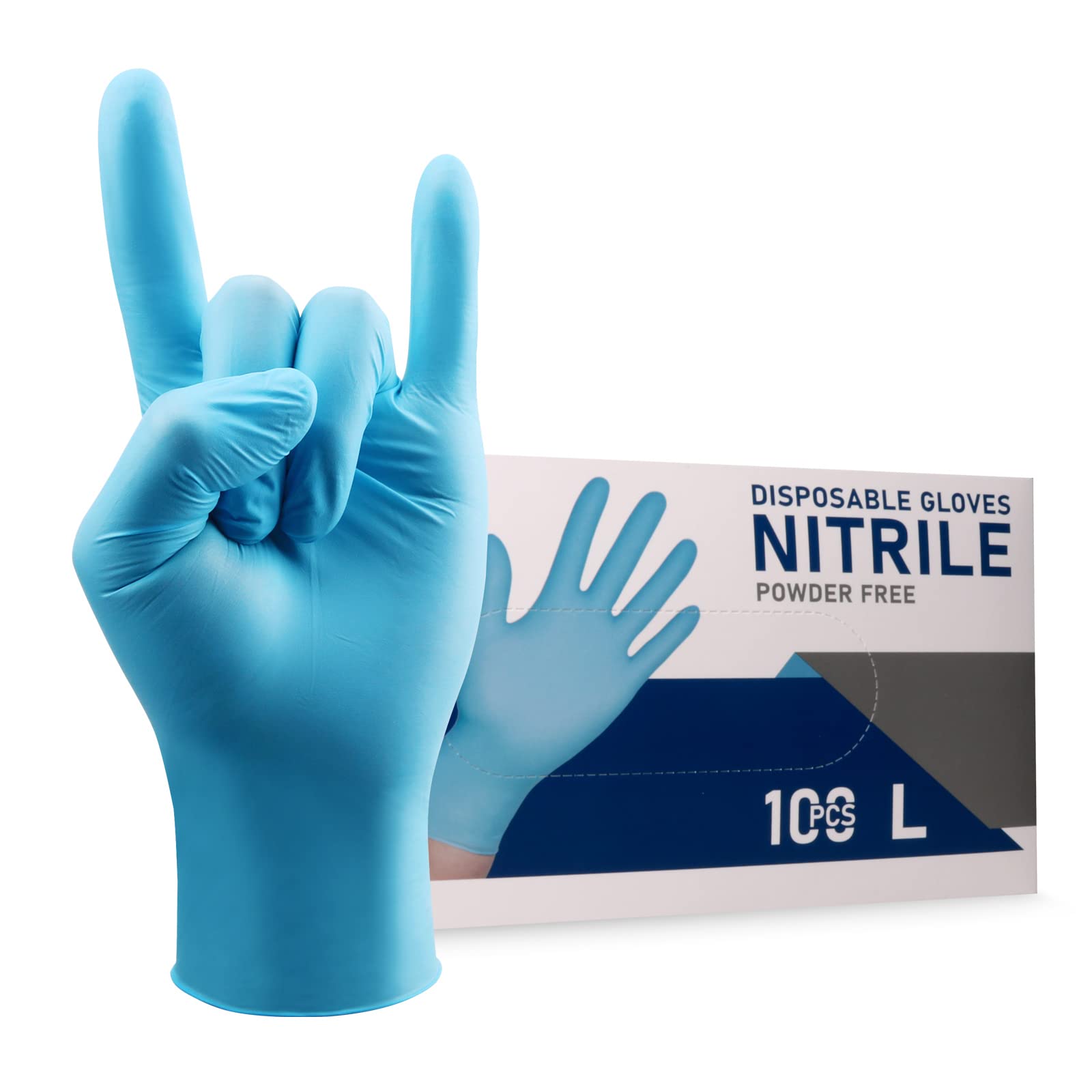 Photo 1 of Wostar Disposable Gloves Large Powder & Latex Free 4mil 100 Pcs Exam Disposable Nitrile Non-Sterile Gloves