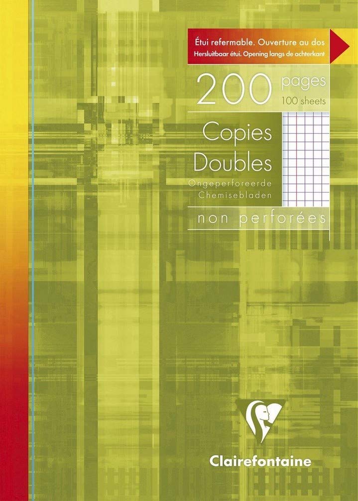 Clairefontaine 57222C - One Non-Punched Double Copy Case - Size: A4 21x29.7 cm - 200 Small Square Pages with Margin - White Paper 90 g - Reusable Case
