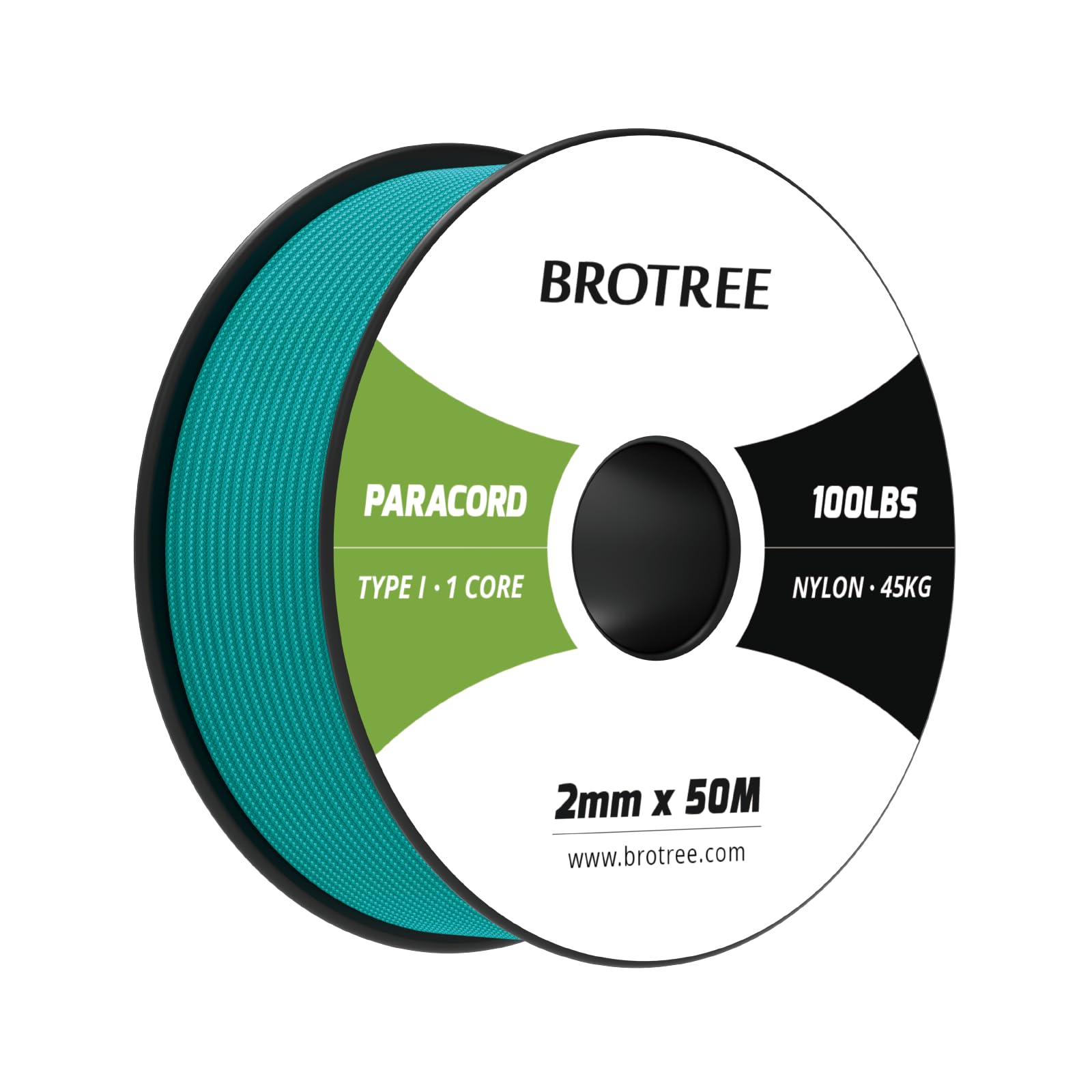 Brotree Paracord 2mm 50M 100% Nylon Rope 1 Strand Parachute Cord for Outdoor, Craft, DIY - 45kg Breaking Load (Turquoise)