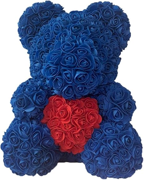 blue rose bear with heart