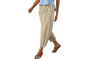WROLEM Women's High Waist Pants Drawstring Capri Pants with Pockets Wide Leg Cropped Pants for Women