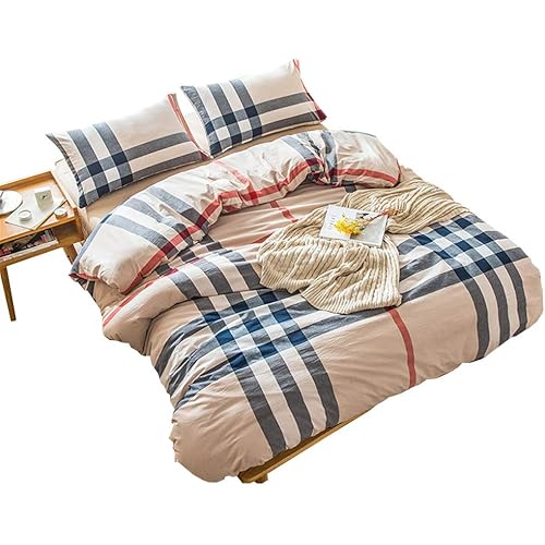 NSNLGSGC 3 Pieces Duvet Cover Set Queen Size100% Natural Cotton 1 Duvet Cover 2 Pillowcases, with Zipper Closure &Corner Ties Ultra Soft Breathable (No Comforter and Sheet)